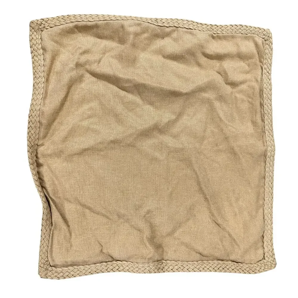 Pottery Barn 100% Linen Accent Pillow Cover Beige Jute Woven Trim 20x20